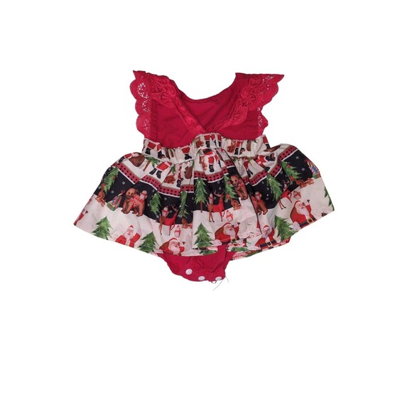Boutique Baby Girl 9-12 Months Romper Pleated Dress One Piece Christmas Santa - Picture 2 of 5